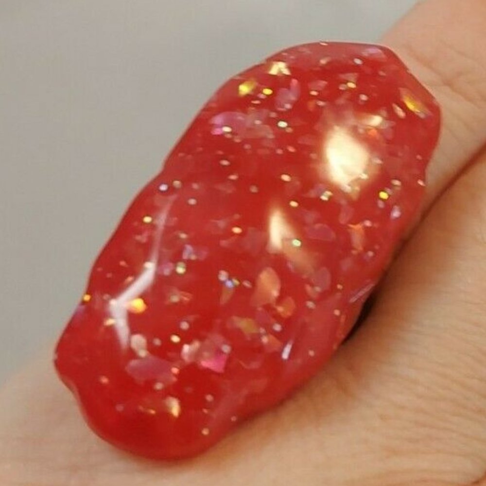 Vintage Free Form Large Lucite Acrylic Chunky Red/Black Ring Sz 6.75" New